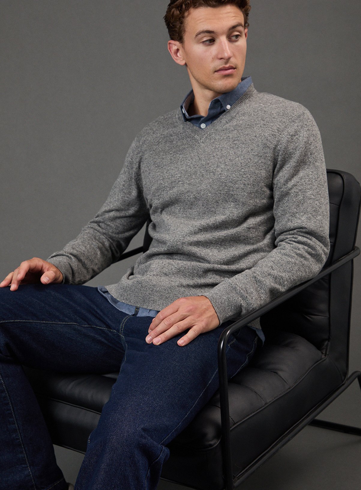 BURTON Light Grey Cotton Rich V Neck Jumper M - Image 4 thumbnail